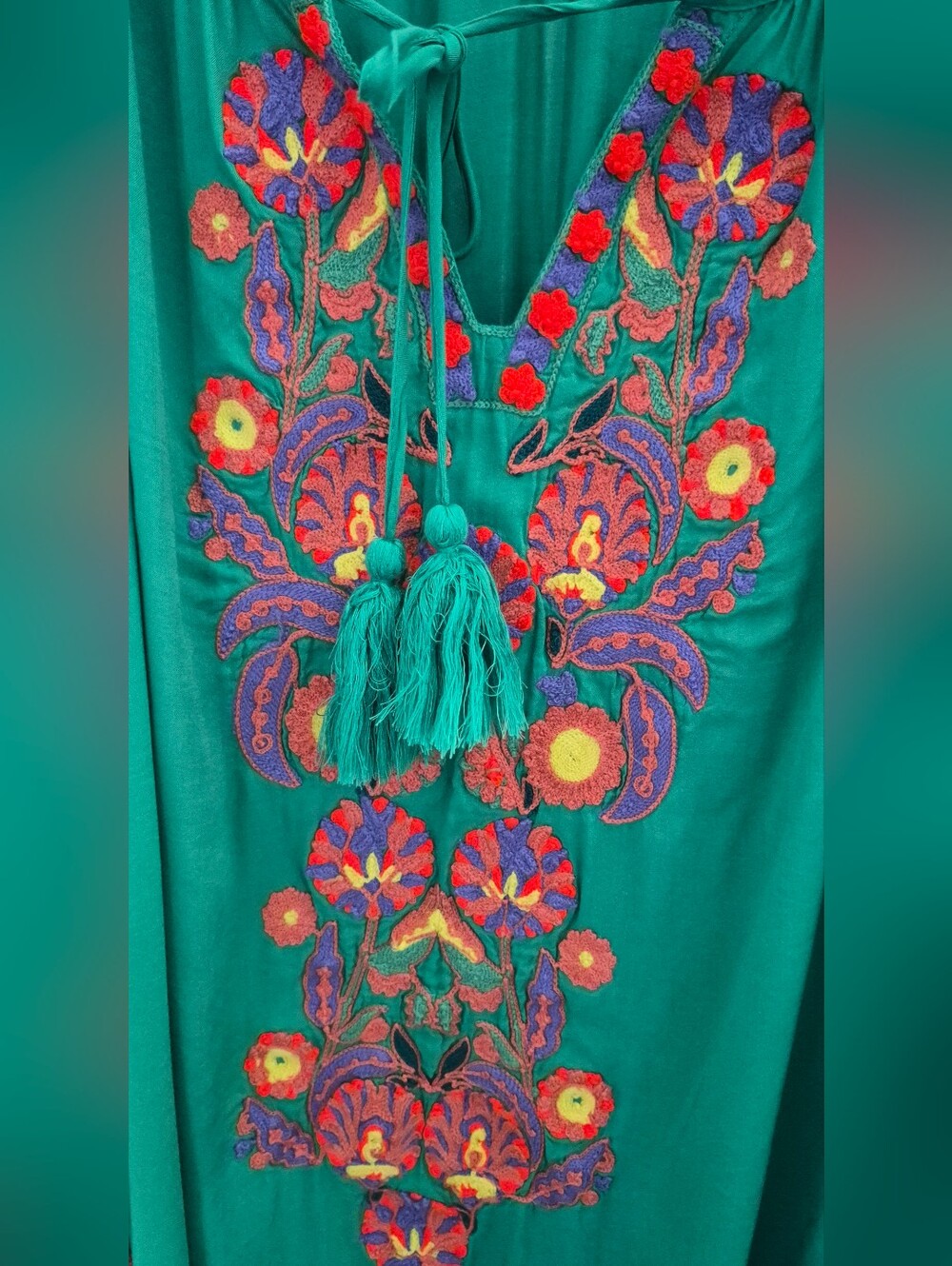Sundance embroidered Boho green cami camisole long A line flowy summer dress XL - Picture 3 of 10